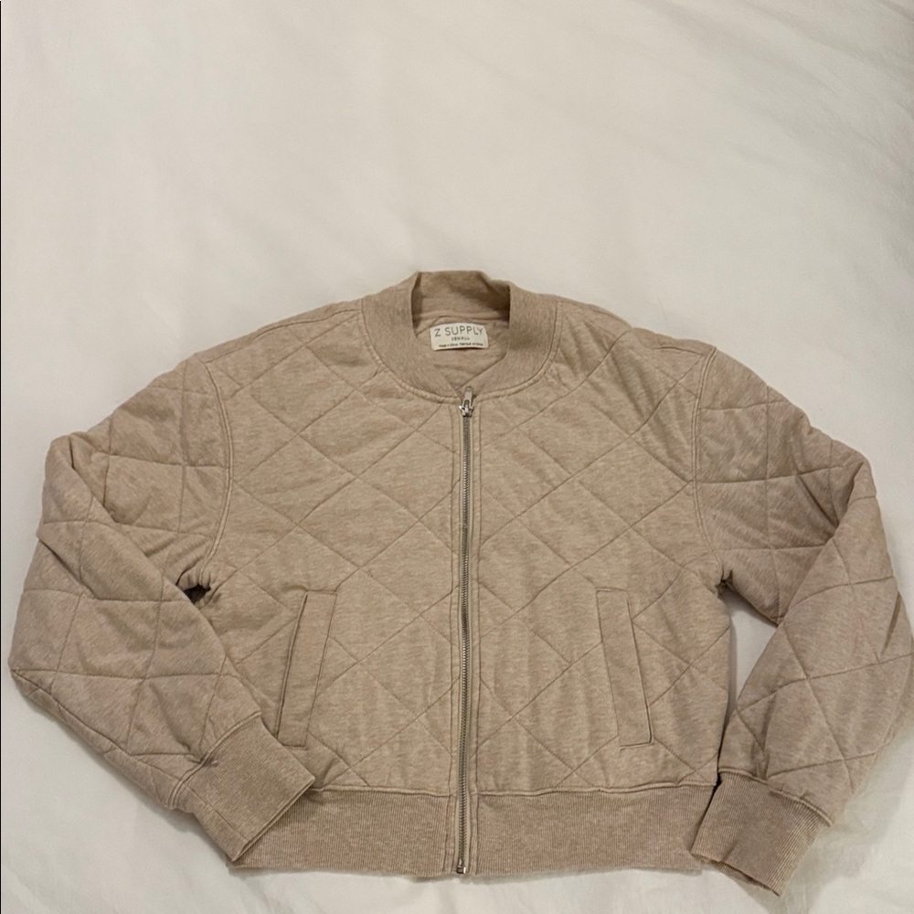 Z Supply Tan Quilted Zip-Up Bomber Jacket